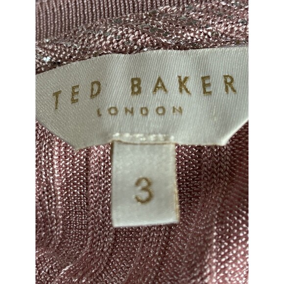 F. Ted Baker Top Size 3 Or 8 Pink Blouse Cap Sleeve High Neck - Picture 7 of 8